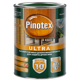 Влагостойкая лазурь для дерева Pinotex Ultra Прозрачная ВС (1л)